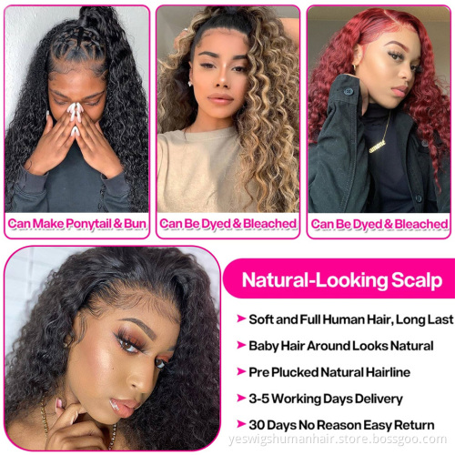 Deep Wave Raw Peruvian Virgin Human Hair Full Hd Curly Lace Front Wig Cheap Wholesale Transparent Lace Frontal Wig Pre Plucked